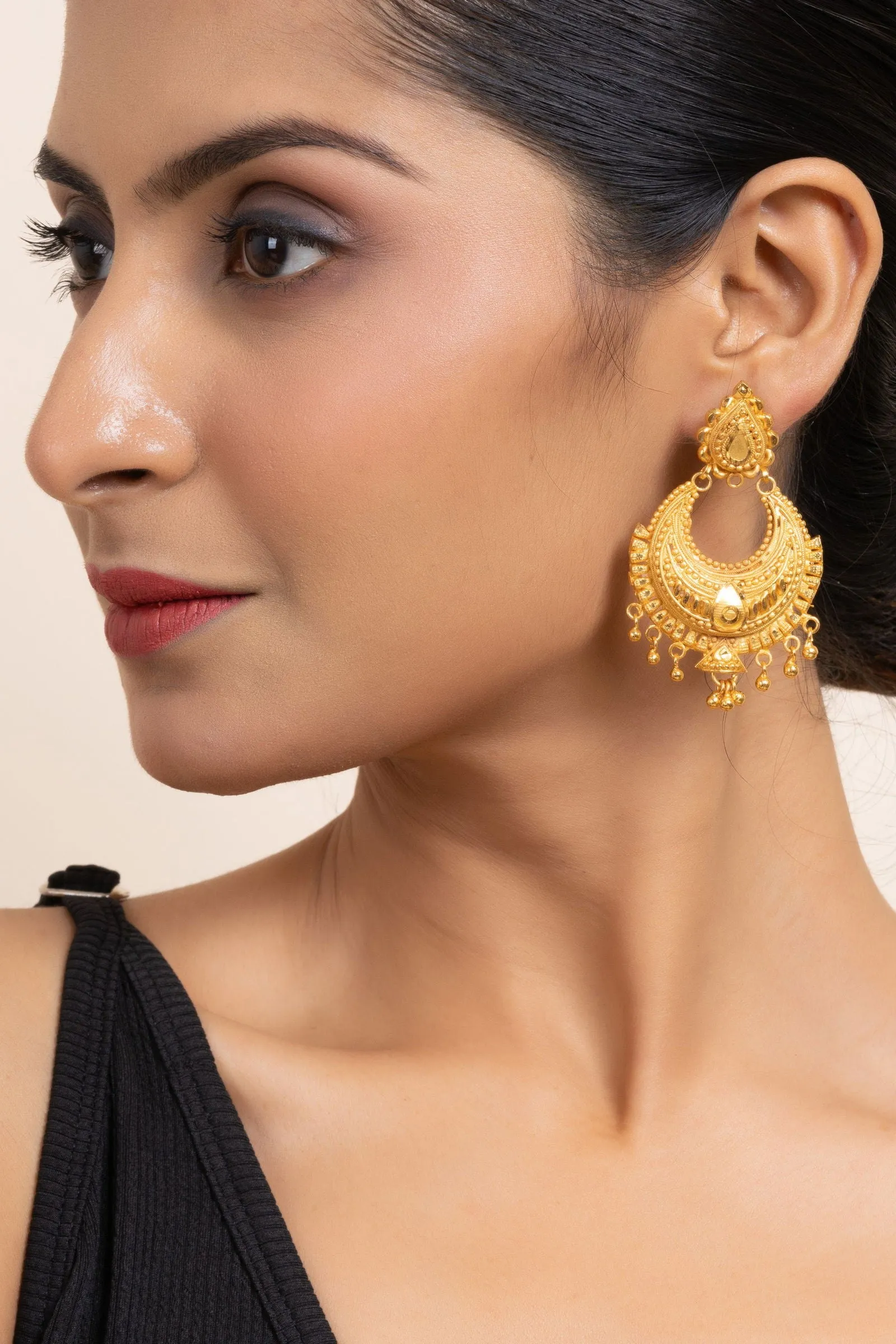 Gold Plated Chandbali Earrings with Drop Design, Copper Jewelry for All Occasions