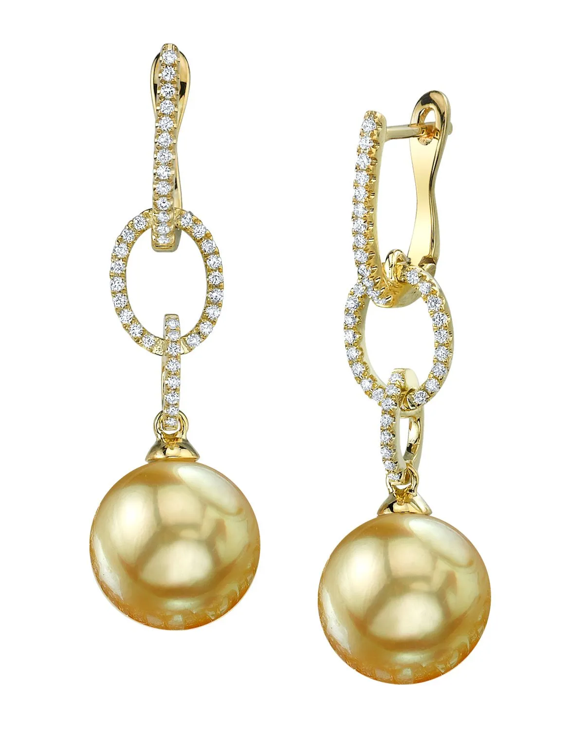 Golden South Sea Pearl & Diamond Cosmopolitan Dangle Earrings