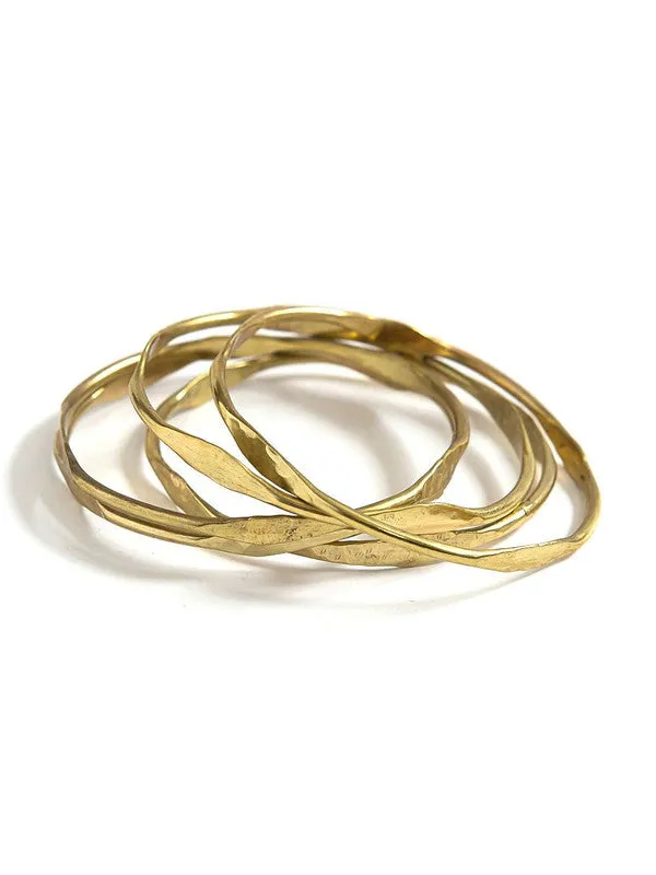 Hammered Waves Brass Bangle Set