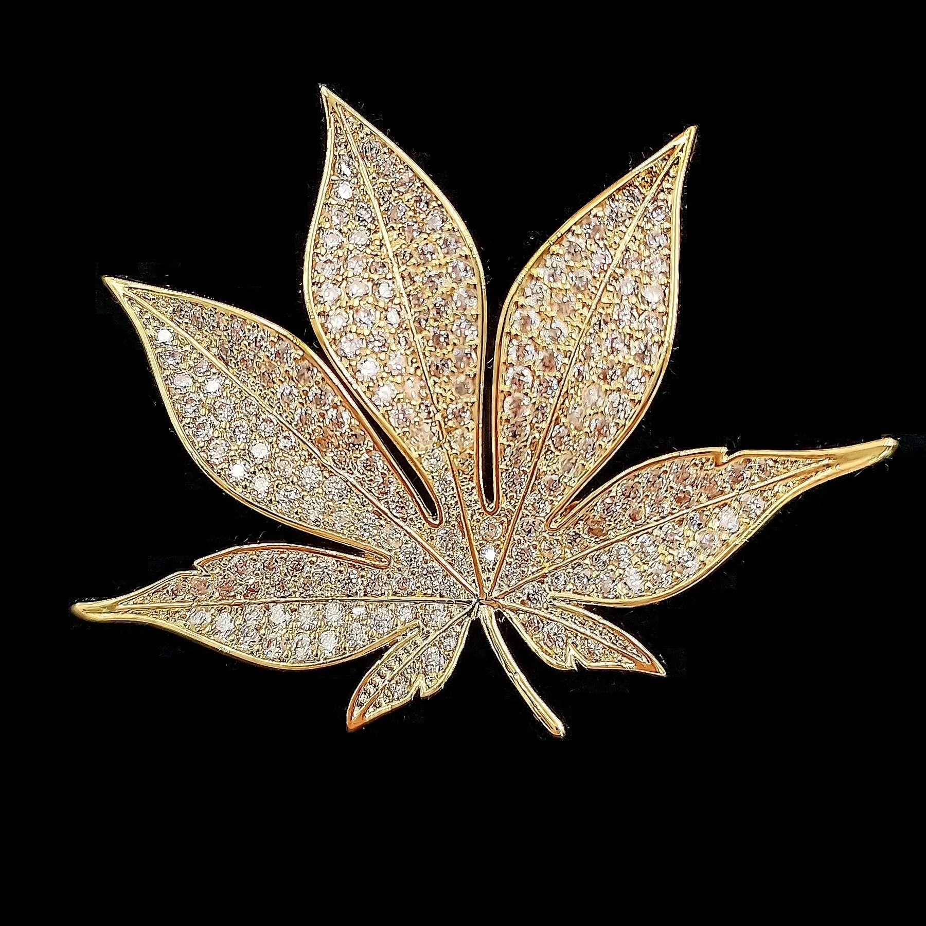 Jewelblings Shiny Gold Tone Full Pave CZ Maple Leaf Brooch and Pins Vintage Palm Alm Shaped Jewelry for Unisex Sweater Coat Costume Hat Bag