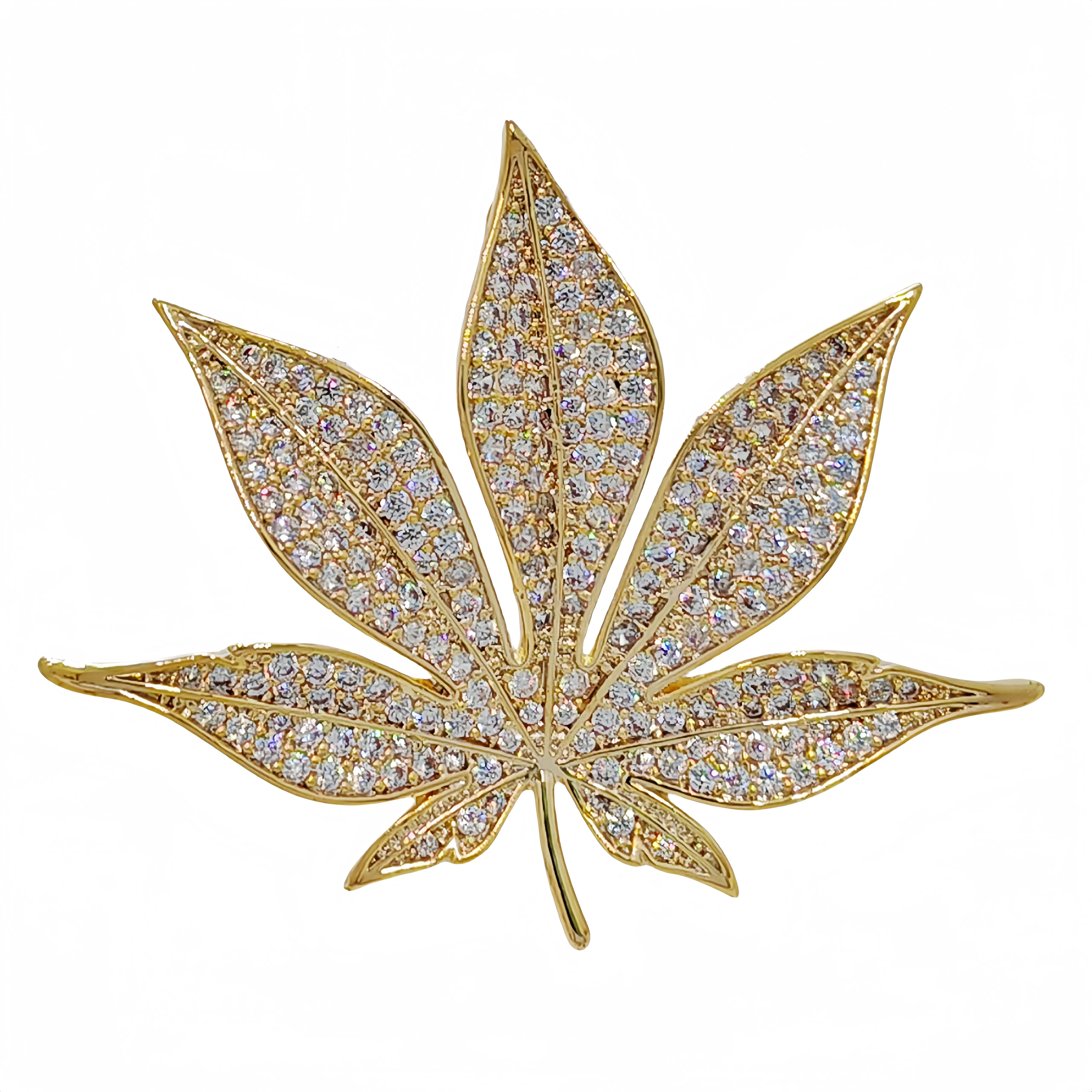 Jewelblings Shiny Gold Tone Full Pave CZ Maple Leaf Brooch and Pins Vintage Palm Alm Shaped Jewelry for Unisex Sweater Coat Costume Hat Bag