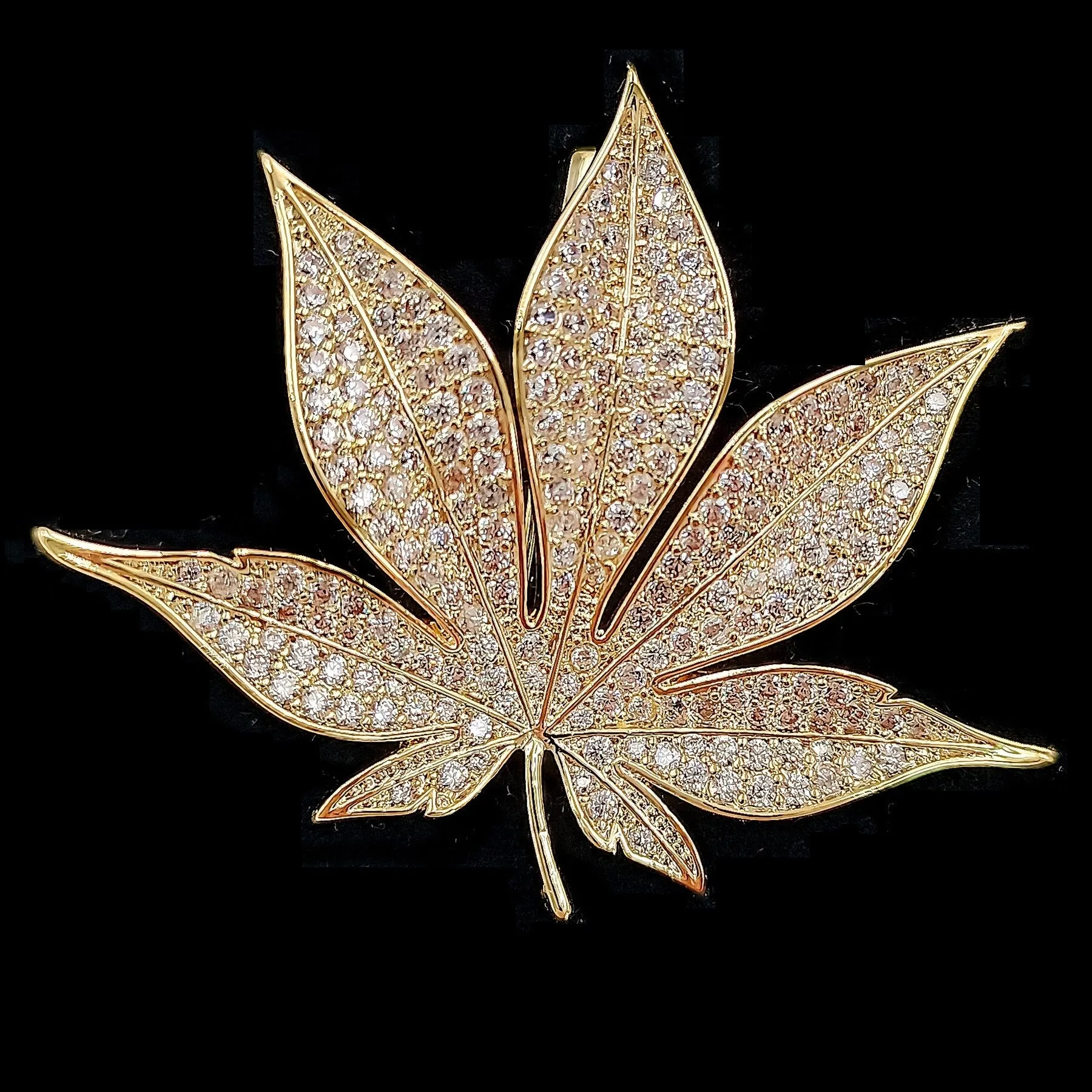 Jewelblings Shiny Gold Tone Full Pave CZ Maple Leaf Brooch and Pins Vintage Palm Alm Shaped Jewelry for Unisex Sweater Coat Costume Hat Bag