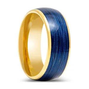 LEHRI | Yellow Gold Tungsten Ring with Blue Wire Inlay