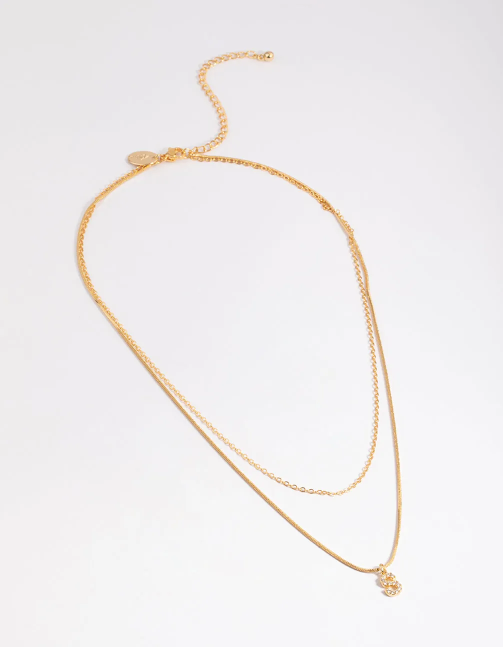 Letter S Gold Plated Layered Diamante Initial Necklace