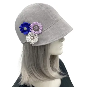 Linen Cloche Cap with Three Ribbon Flowers | The Polly