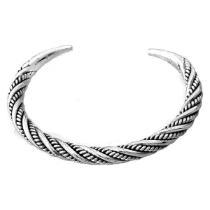 Men's 925 Sterling Silver Twist Bangle Bracelet | Handmade Solid Silver Cuff, Durable and Stylish