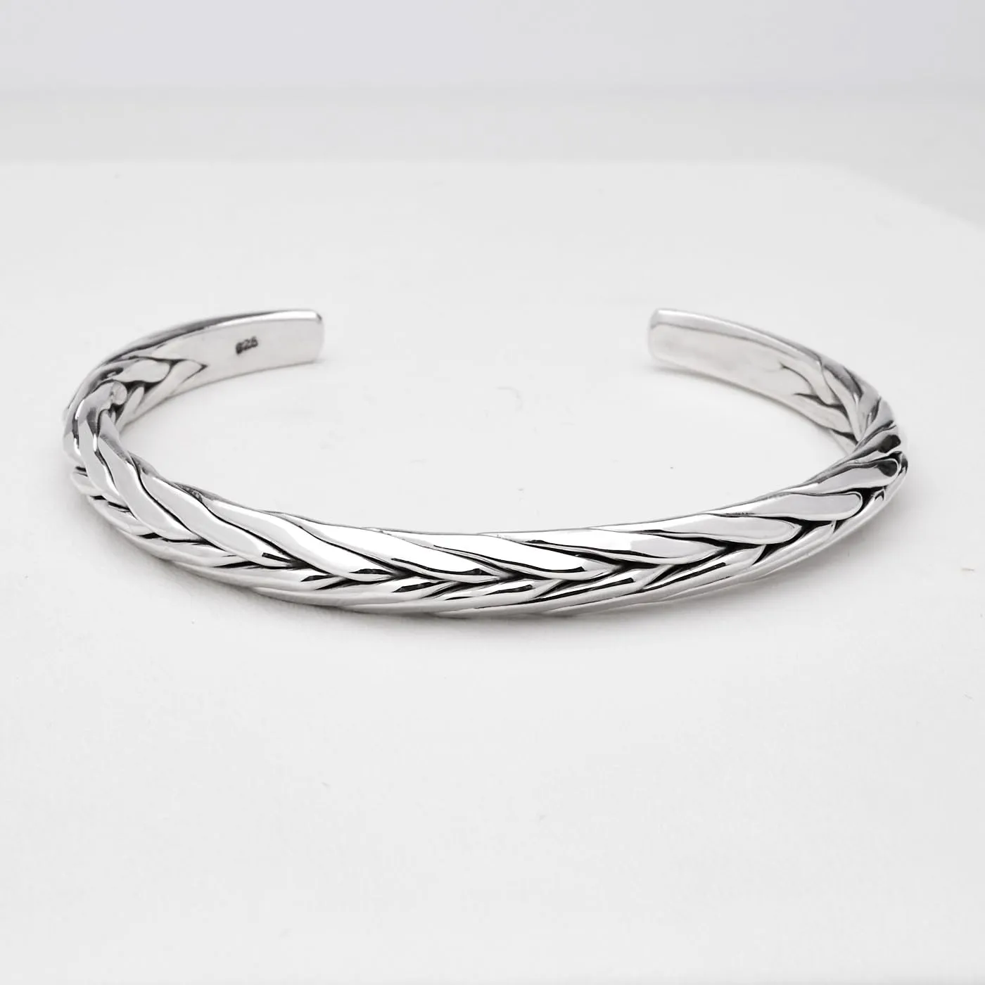 Men's Sterling Silver Bangle Bracelet | Men's Braided Silver Bangle Arm Band Adjustable