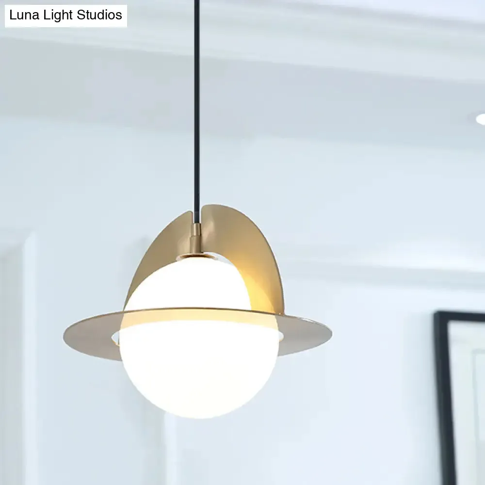 Modern Cream Glass Sphere Pendant Lamp with Elegant Gold Panel Detail