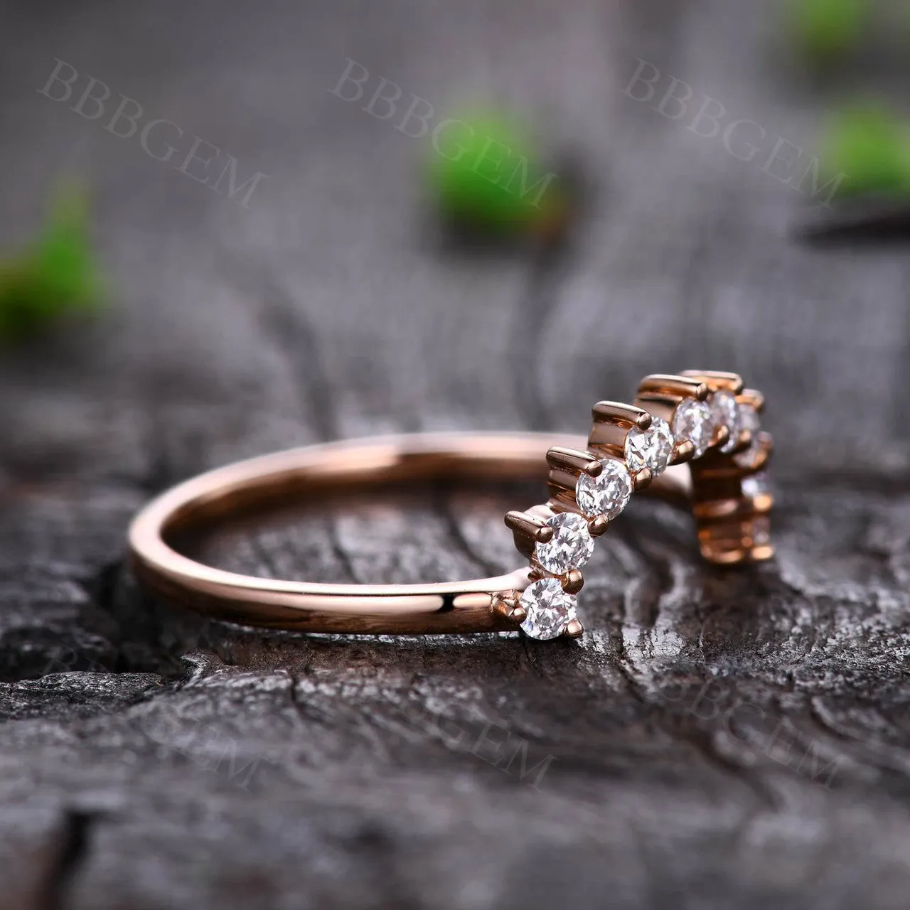 Moissanite Wedding Band Curved Rose Gold Unique Matching Band Moissanite Ring