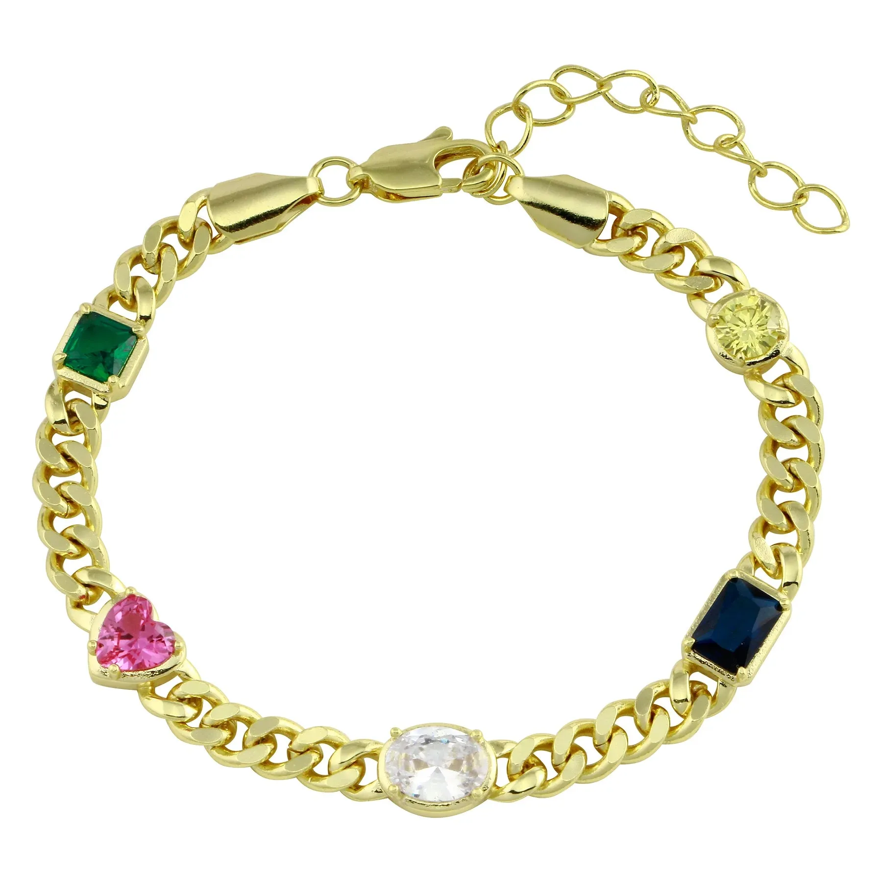 Multi Shape CZ's on Cuban Chain Bracelet