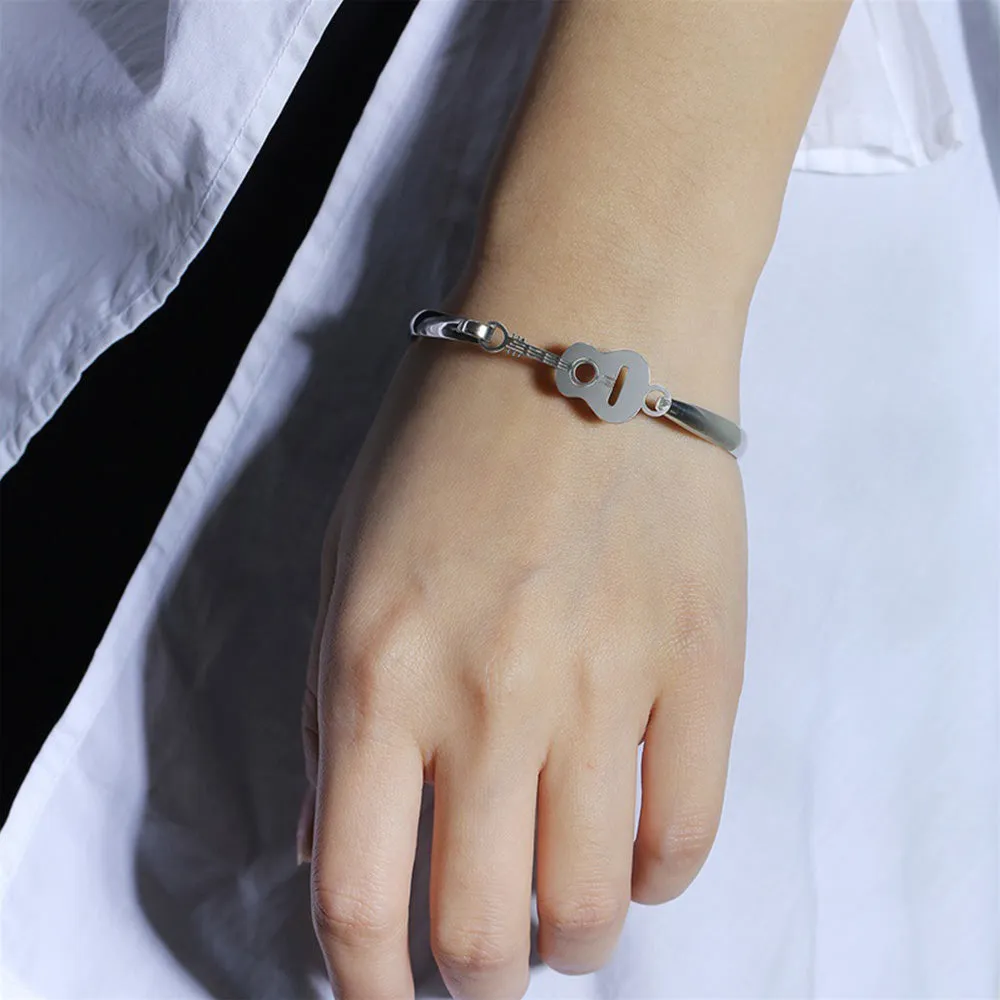 Music Bracelet Guitar Charm Stainless Steel Silver Color Fashion Jewelry New Arrival 2020 (Silver)