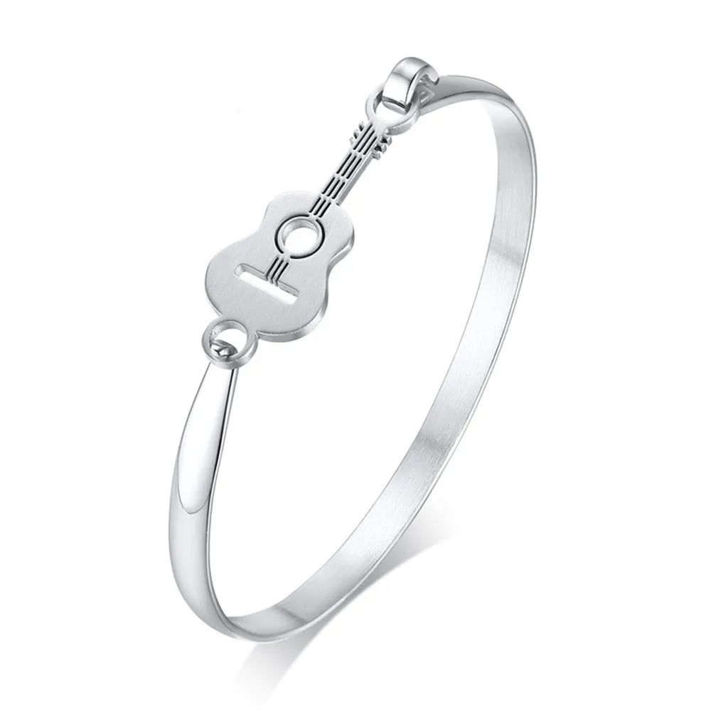 Music Bracelet Guitar Charm Stainless Steel Silver Color Fashion Jewelry New Arrival 2020 (Silver)