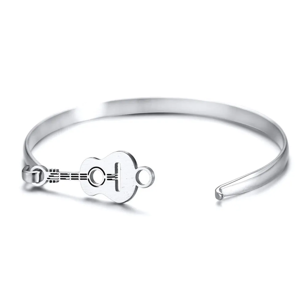 Music Bracelet Guitar Charm Stainless Steel Silver Color Fashion Jewelry New Arrival 2020 (Silver)