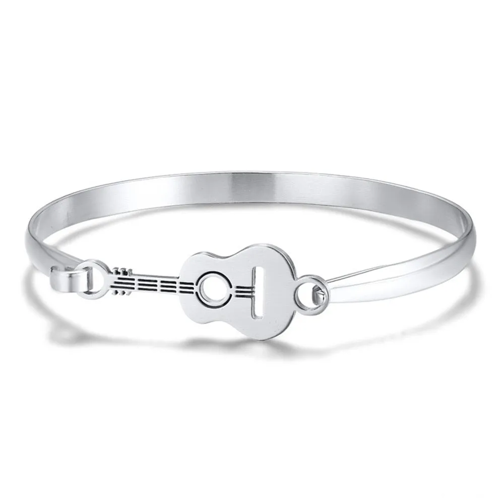 Music Bracelet Guitar Charm Stainless Steel Silver Color Fashion Jewelry New Arrival 2020 (Silver)