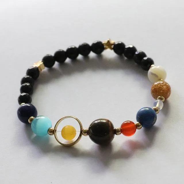 Natural Beads Bracelet - Universe Galaxy Eight Planets in the Solar System Guardian Star