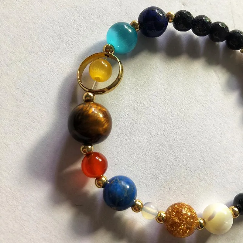 Natural Beads Bracelet - Universe Galaxy Eight Planets in the Solar System Guardian Star