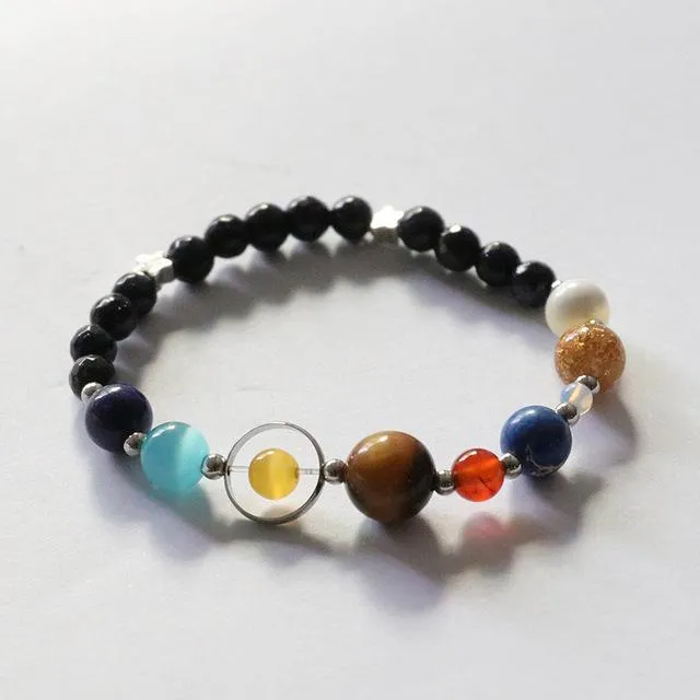 Natural Beads Bracelet - Universe Galaxy Eight Planets in the Solar System Guardian Star