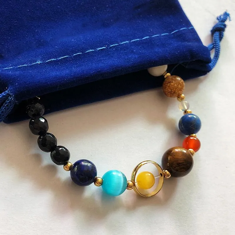 Natural Beads Bracelet - Universe Galaxy Eight Planets in the Solar System Guardian Star