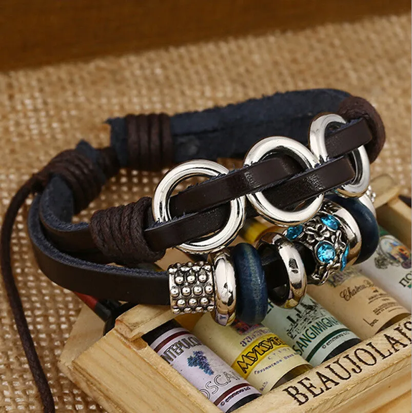 New Brand Women Charm Cowhide Bracelets Cool SWA Element Crystal Leather Braided Cuff Bracelet Stainless Steel Sapphire Jewelry