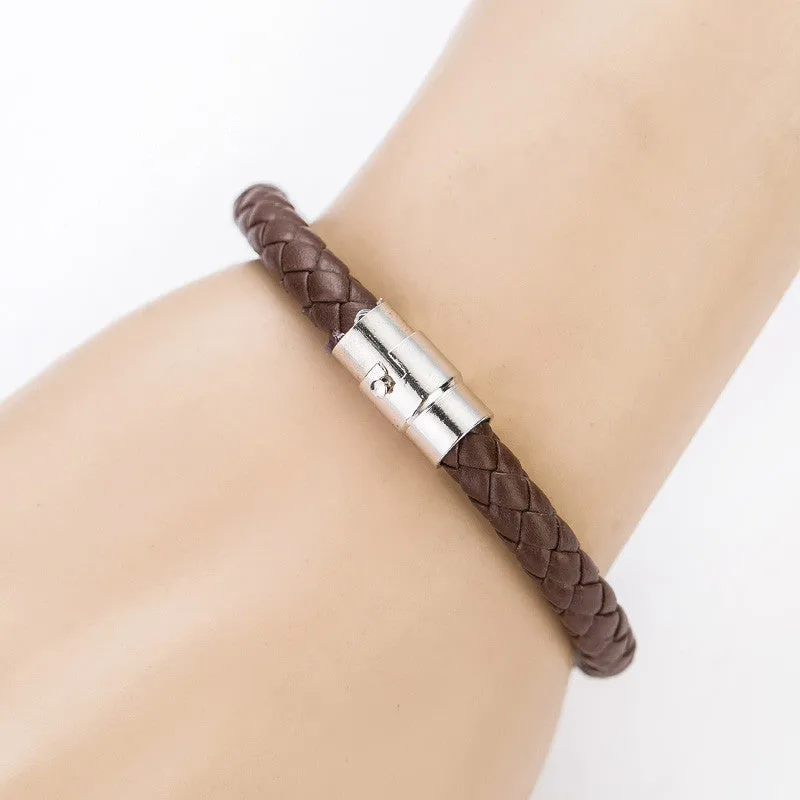 New Fashion Jewelry Black Braided Leather Bracelets for Men/Women magnetic clasp Bracelets Bangles De pulseira masculina