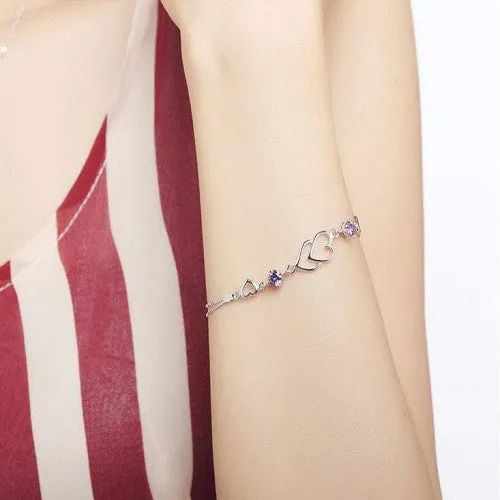 New Summer Style Romantic Double Heart Bracelet Femme Silver Plated Women Wedding Crystal Bracelets Pulseras Fine Jewelry