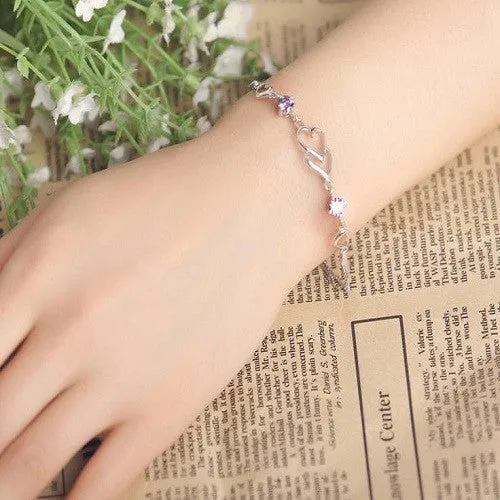 New Summer Style Romantic Double Heart Bracelet Femme Silver Plated Women Wedding Crystal Bracelets Pulseras Fine Jewelry