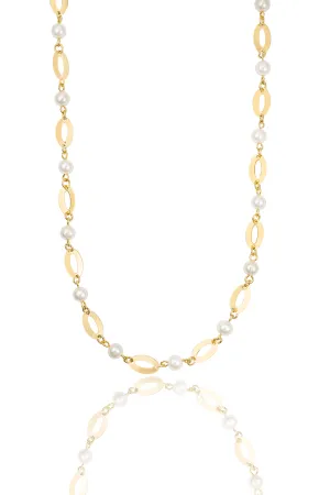 Oval Charm Link Pearl Necklace (F11A/I85)