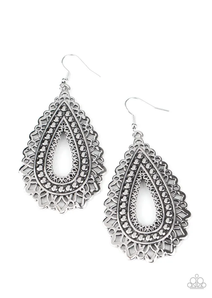 Paparazzi Earring ~ Texture Garden - Silver