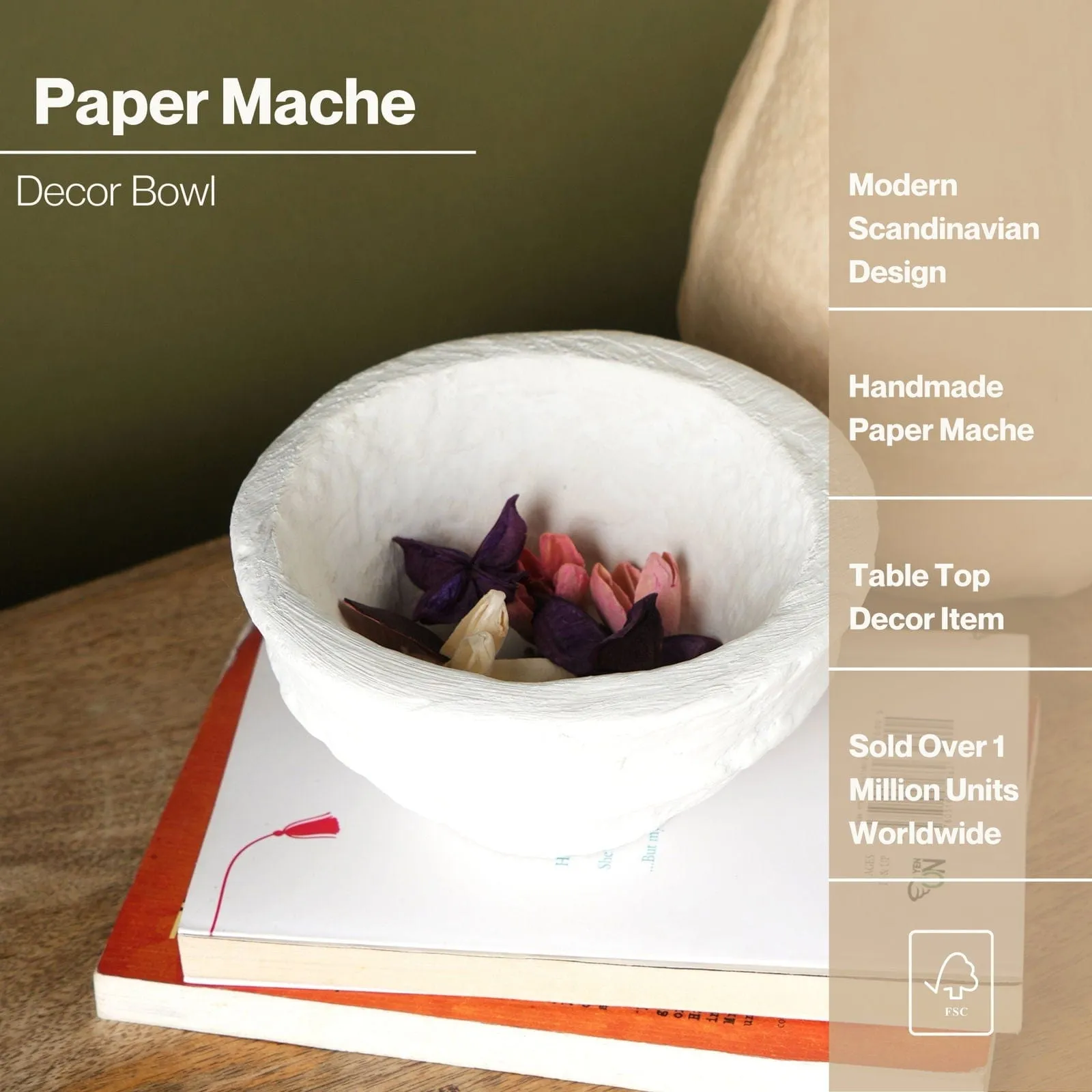 Paper Mache Bowl - white