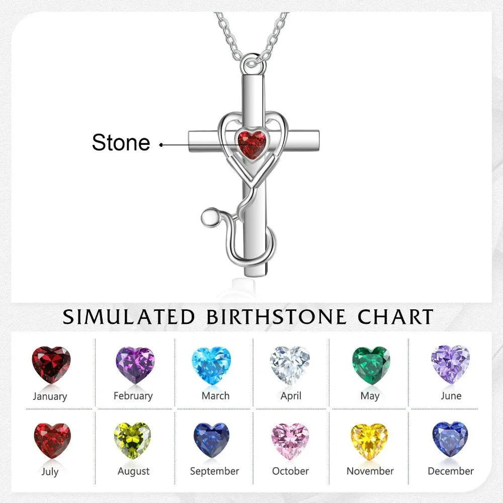 Personalized 1 Stone Floral Cross Necklaces