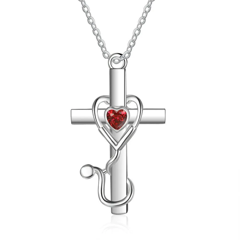 Personalized 1 Stone Floral Cross Necklaces