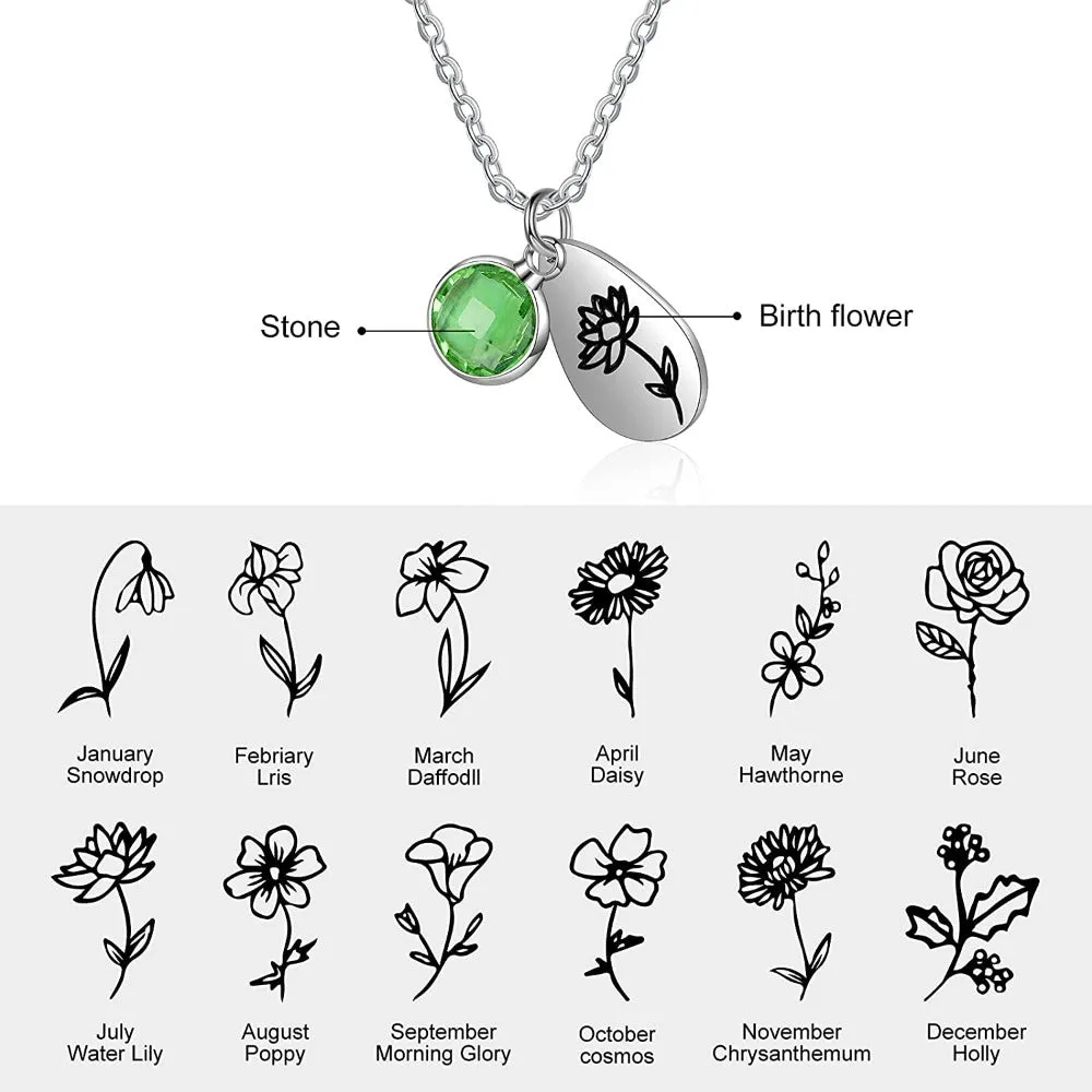 Personalized Birthstone And Flower Pendant