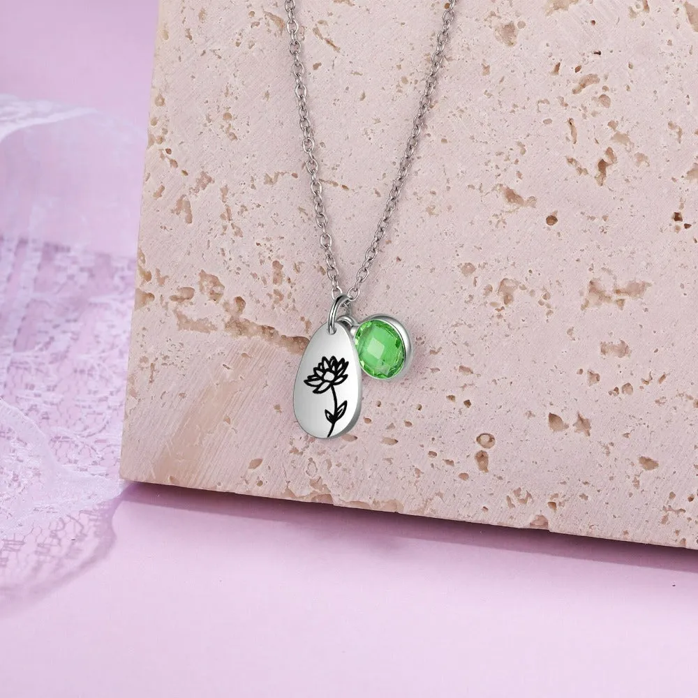 Personalized Birthstone And Flower Pendant