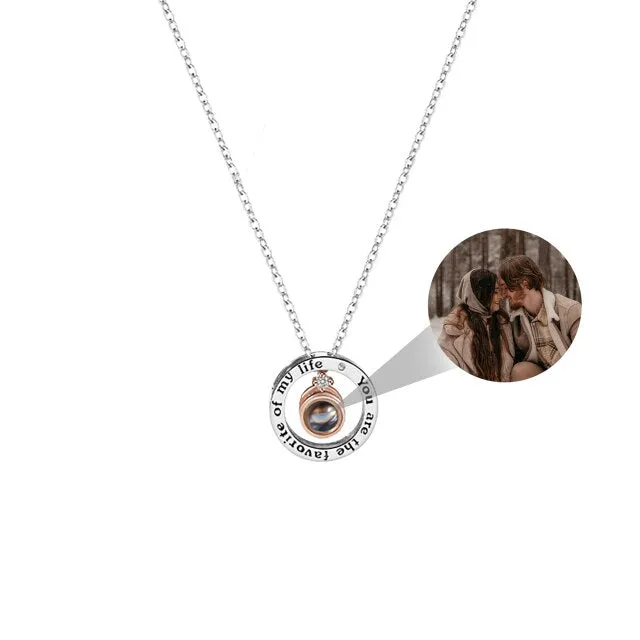 Personalized Letter Decoration Round Pendant Custom Color Photo Couple Projection Necklace