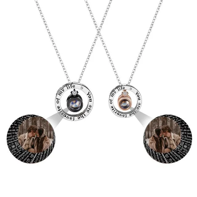 Personalized Letter Decoration Round Pendant Custom Color Photo Couple Projection Necklace