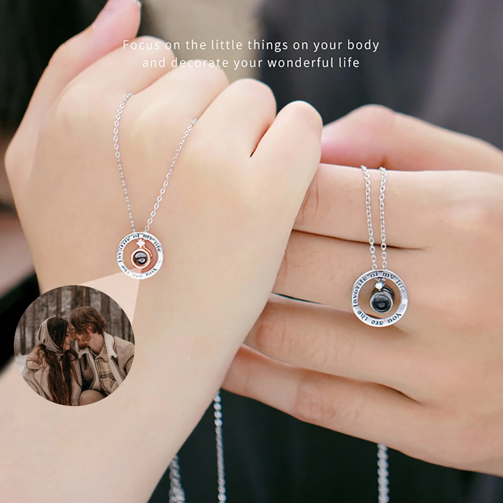 Personalized Letter Decoration Round Pendant Custom Color Photo Couple Projection Necklace