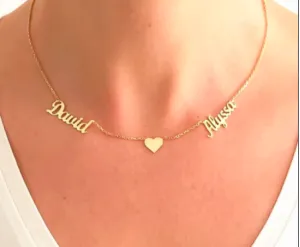 Personalized Two Names Necklace With Heart