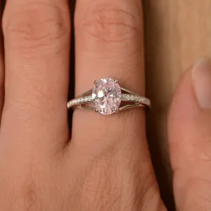 Pink Cubic Zirconia Oval Cut Unique Solitaire Ring - 925 Sterling Silver Ring