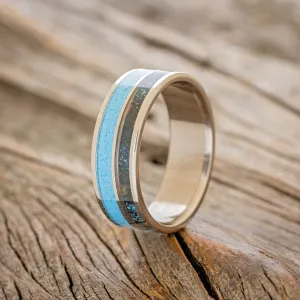 "DYAD" - PATINA COPPER & TURQUOISE WEDDING BAND - TITANIUM- SIZE 12