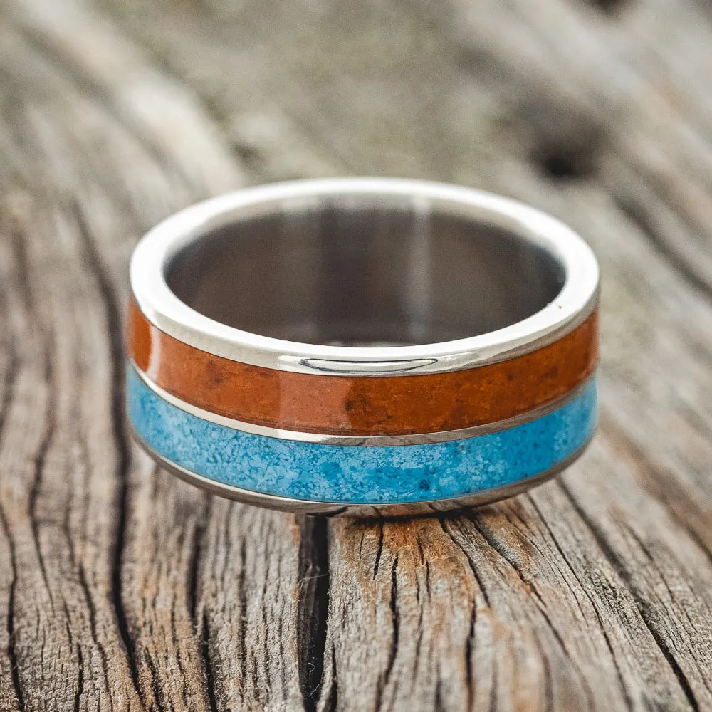 "DYAD" - TURQUOISE & TERRACOTTA WEDDING BAND - TITANIUM (6MM) - SIZE 7 1/2