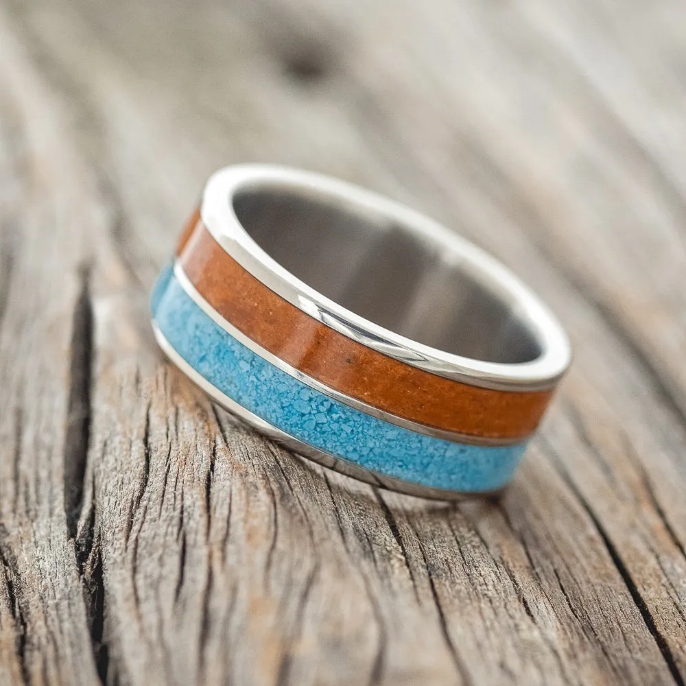 "DYAD" - TURQUOISE & TERRACOTTA WEDDING BAND - TITANIUM (6MM) - SIZE 7 1/2