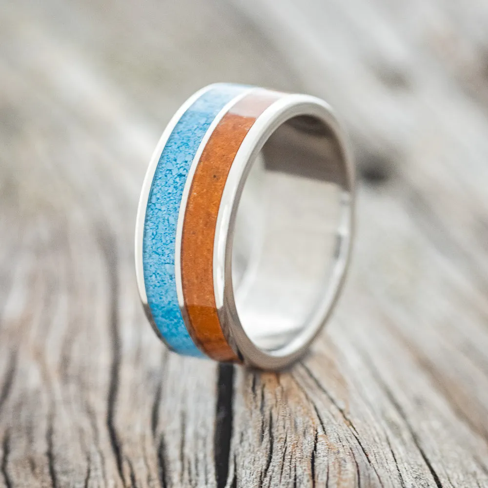 "DYAD" - TURQUOISE & TERRACOTTA WEDDING BAND - TITANIUM (6MM) - SIZE 7 1/2