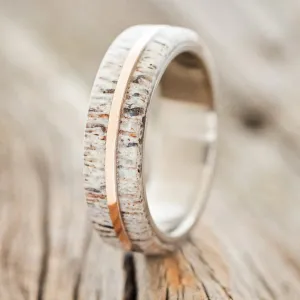 "GOLDEN" - ELK ANTLER & 14K ROSE GOLD INLAY WEDDING BAND 6MM - TITANIUM - SIZE 7 3/4