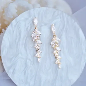 "Paola" - Gold CZ Leaf Bridal Earrings