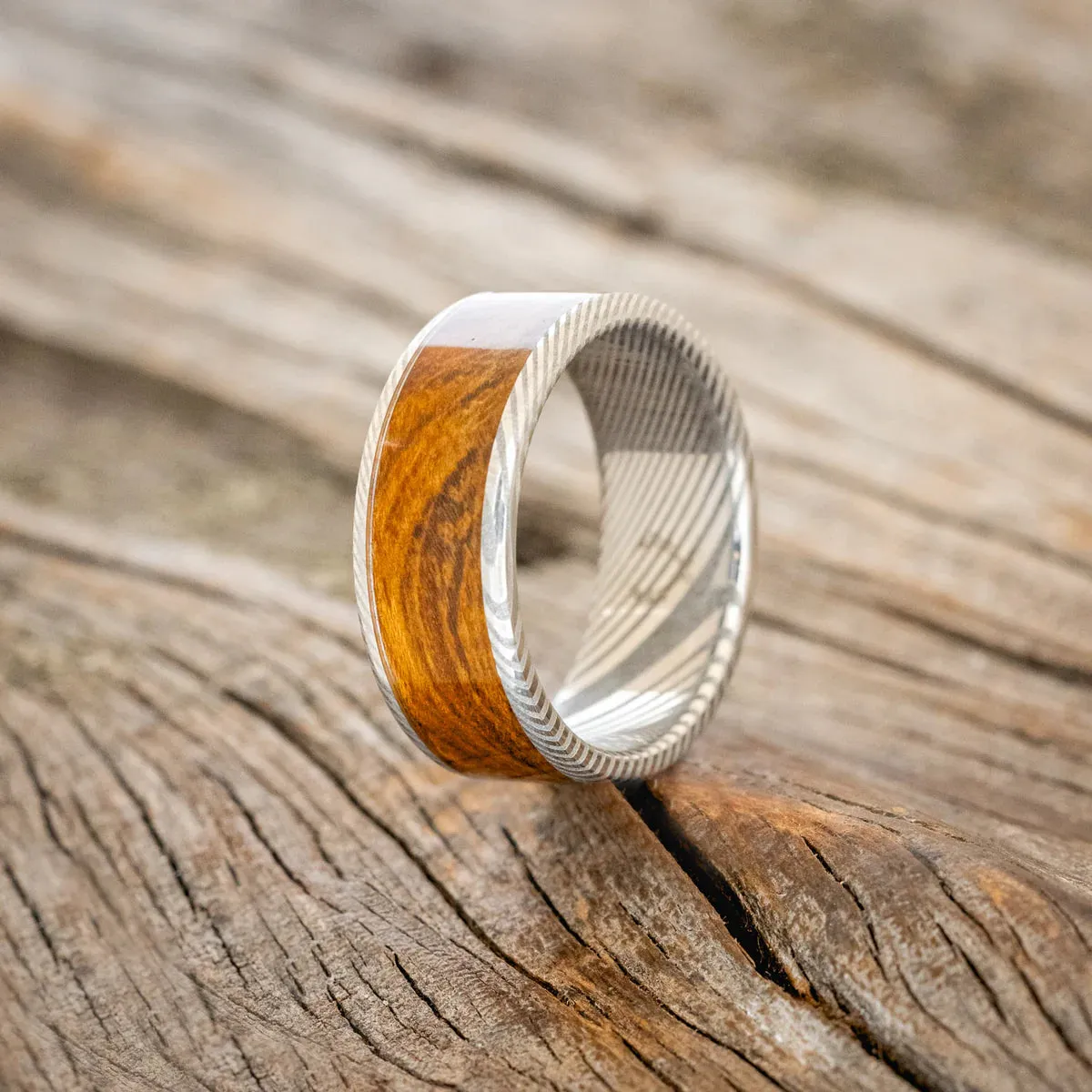 "RAINIER" - IRONWOOD WEDDING BAND - DAMASCUS STEEL - SIZE 9