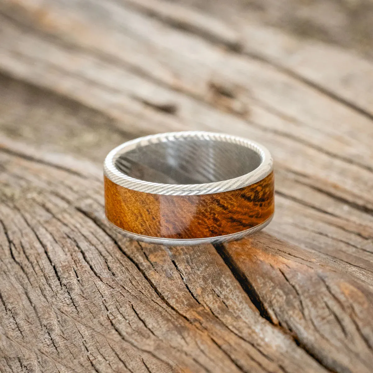 "RAINIER" - IRONWOOD WEDDING BAND - DAMASCUS STEEL - SIZE 9