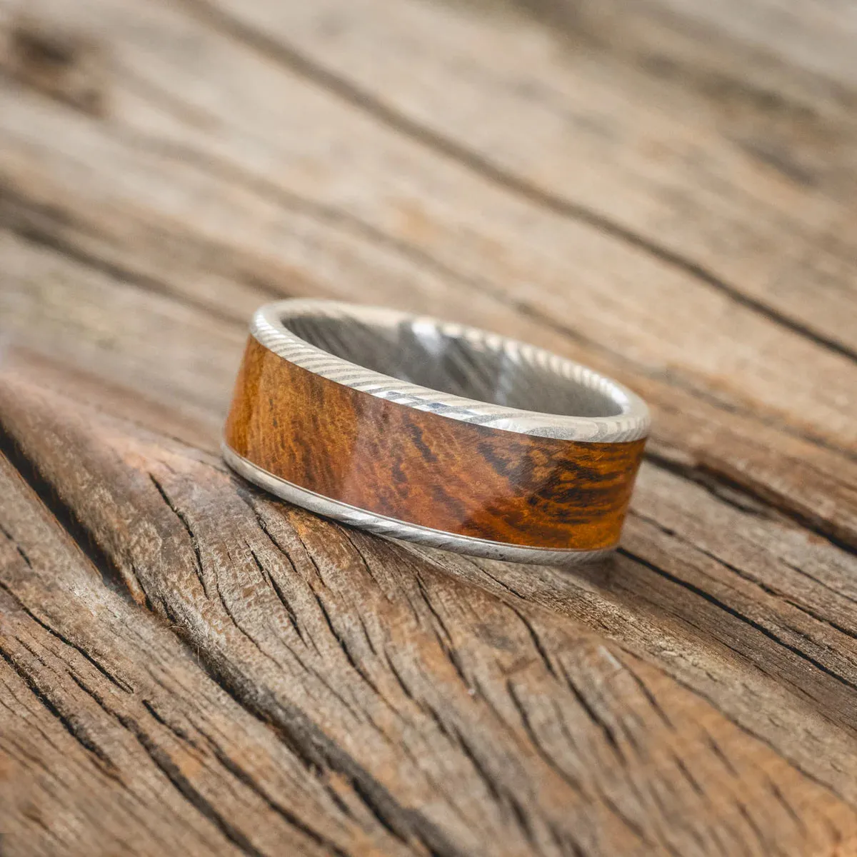 "RAINIER" - IRONWOOD WEDDING BAND - DAMASCUS STEEL - SIZE 9