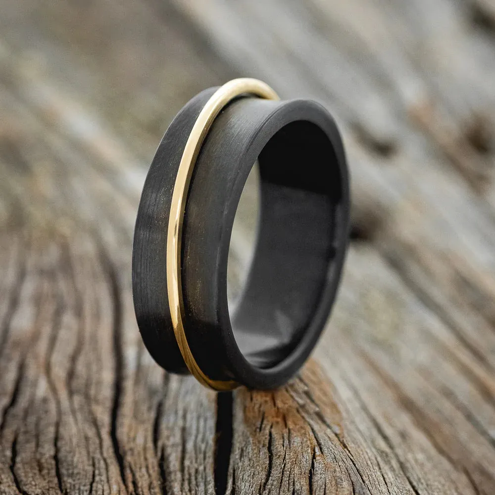 "ROTARY" - 14K GOLD SPINNER WEDDING RING - BLACK ZIRCONIUM - SIZE 10