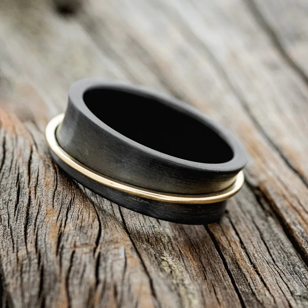 "ROTARY" - 14K GOLD SPINNER WEDDING RING - BLACK ZIRCONIUM - SIZE 10