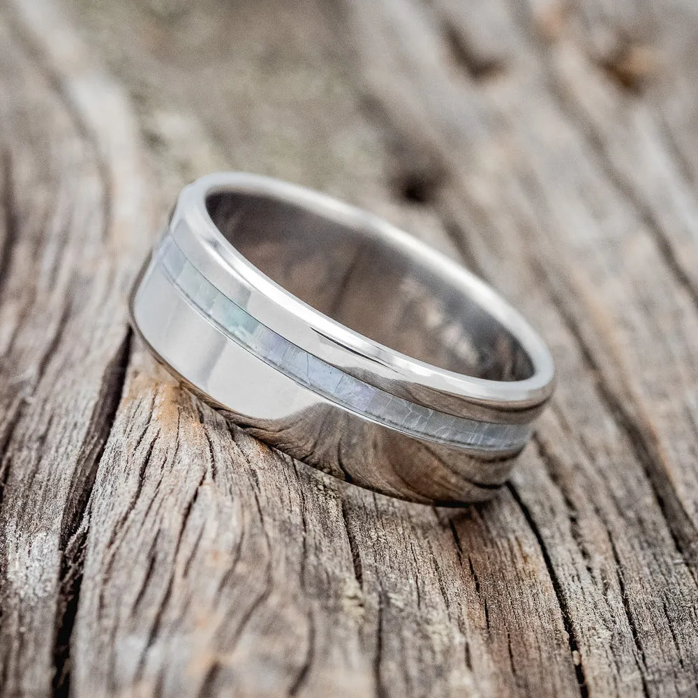 "VERTIGO" - MOTHER OF PEARL WEDDING BAND - TITANIUM - SIZE 5